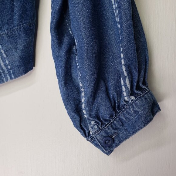 Cloth & Stone Chambray Stripe Zip‎ Back Blouse S Blue White Top Shirt Anthro - Picture 5 of 9